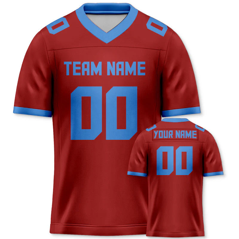 Custom Red Powder Blue Mesh Authentic Football Jersey