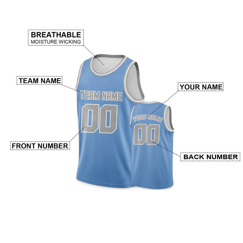 Custom Light Blue Gray Round Neck Rib-Knit Basketball Jersey