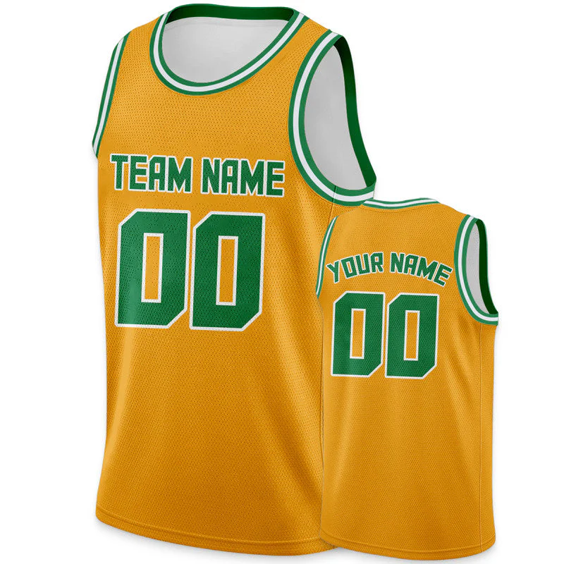 Custom Gold Green Round Neck Rib-Knit Basketball Jersey