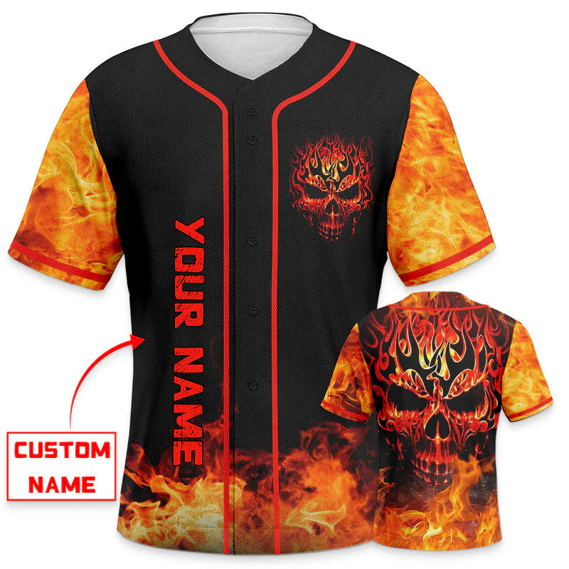 Head Fire Skull Custom Baseball Jersey