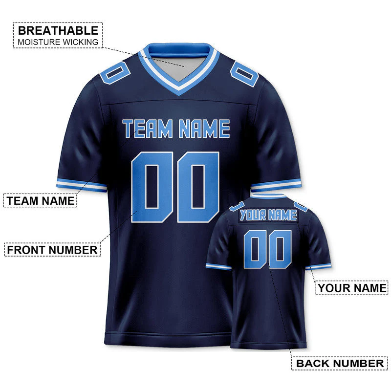 Custom Navy Light Blue Mesh Authentic Football Jersey
