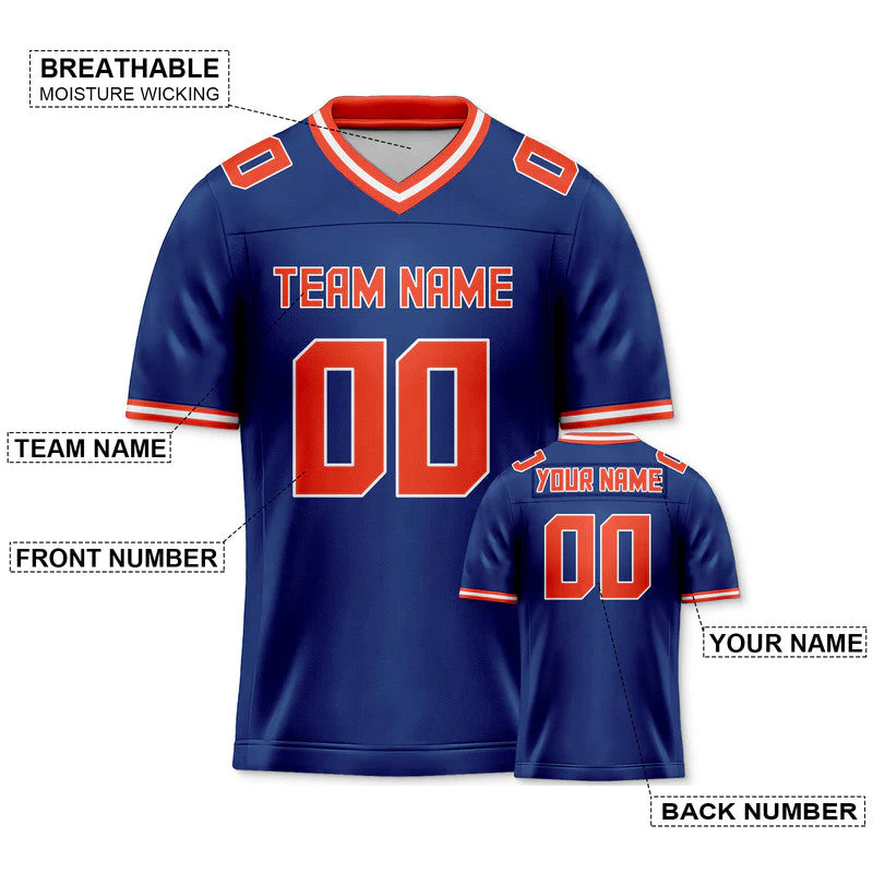 Custom Royal Orange Mesh Authentic Football Jersey