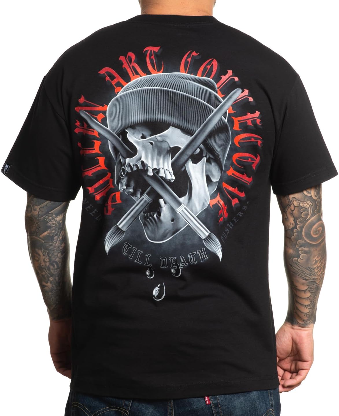 Skull and Brushes Tattoo Lifestyle Graphic Art Fishing Standard Soft Short Sleeve Tee