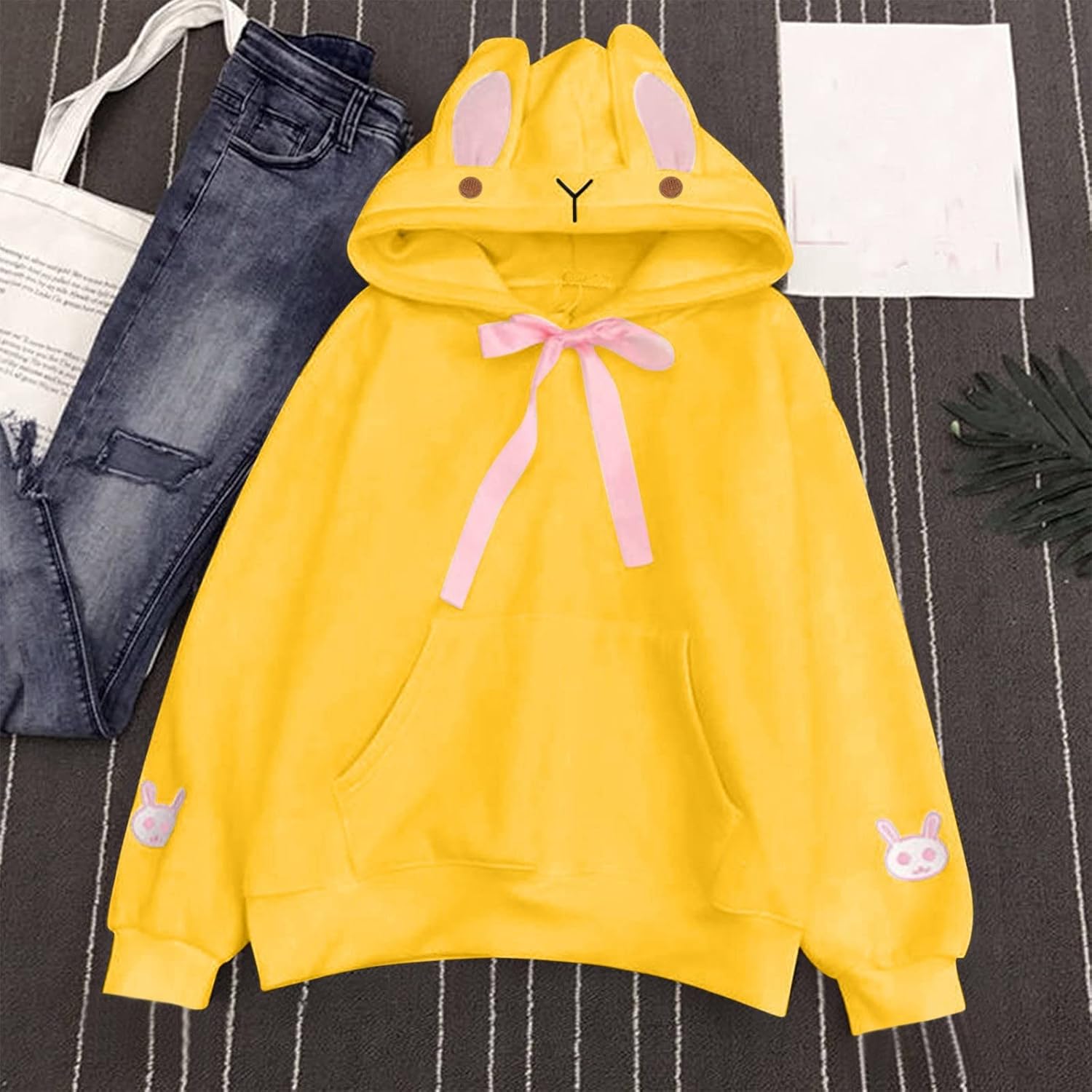 Bunny Ears Hoodie Kawaii Winter Hooded Design with Ear Decoration with Hood Hoodies Animal Cute Rabbit Ear