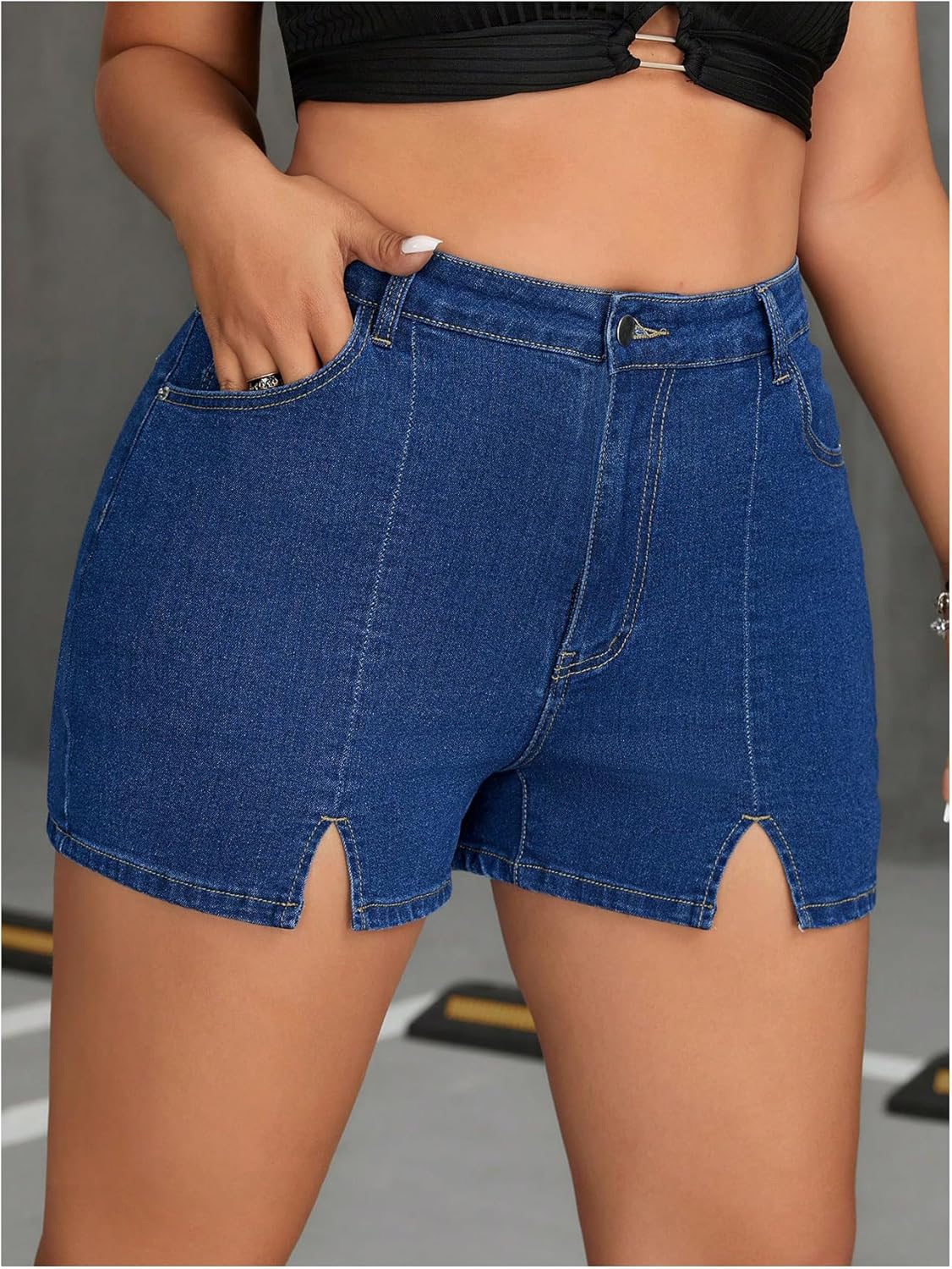 Women's Split Hem Skinny Stretchy Denim Jean Shorts