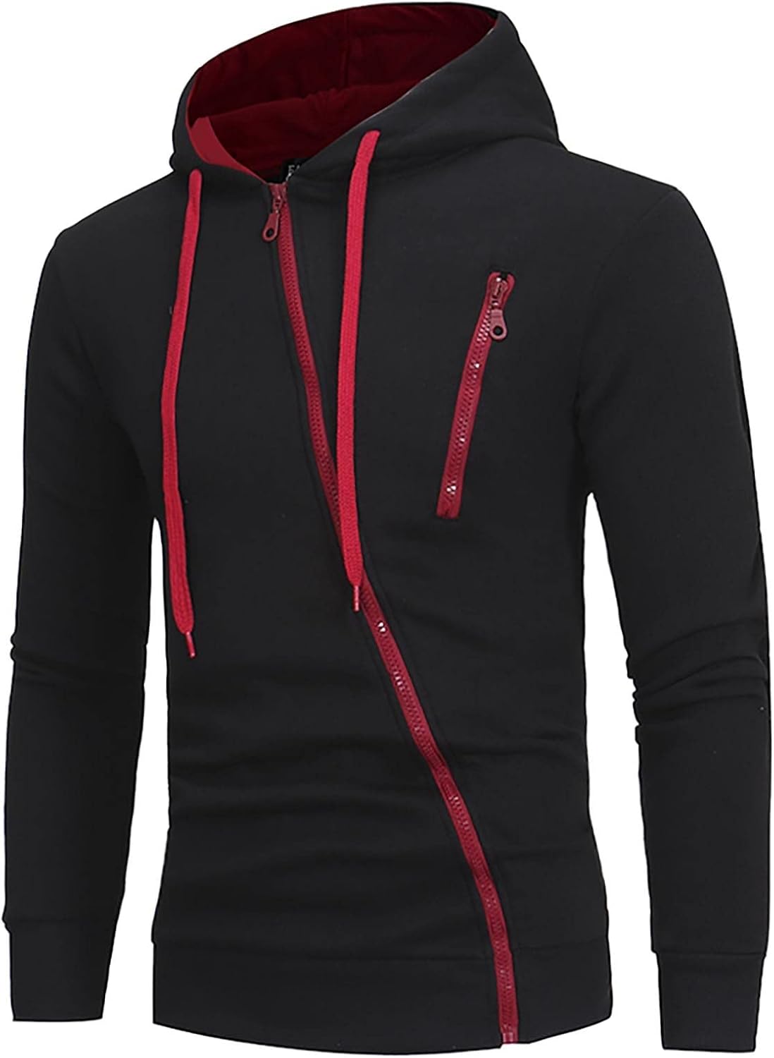Men Hoodies Pullover Inclined Zipper Sweater Sports Casual Men's Hooded Long Sleeve Cardigan Coat Sweatshirt