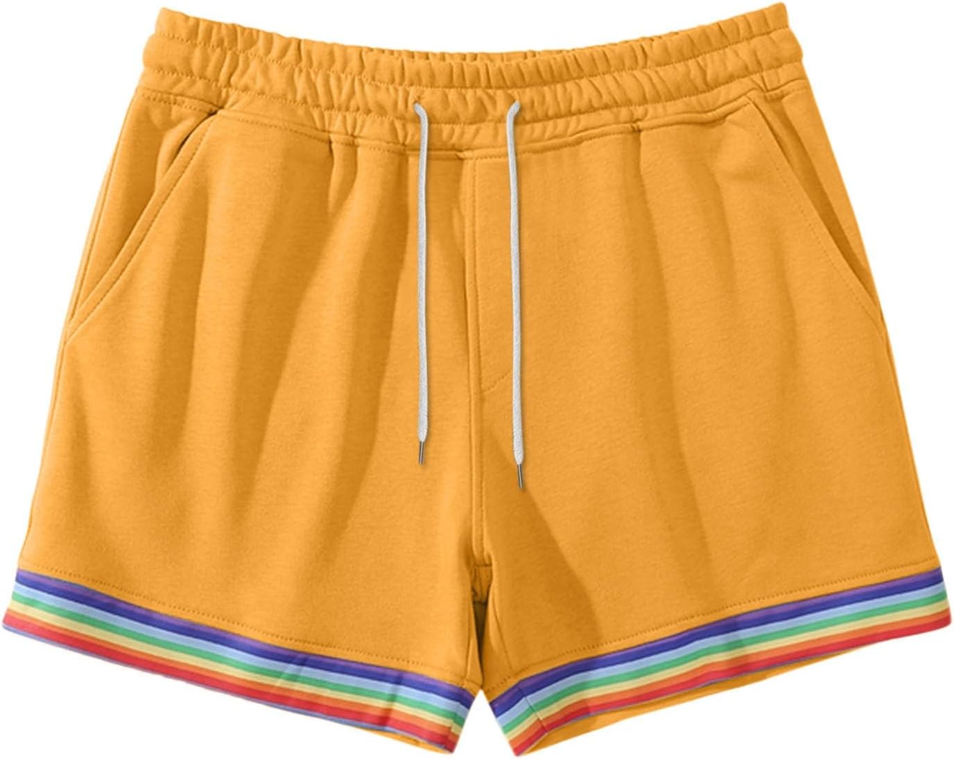 Mens Sports Shorts Outdoor Running Fitness Shorts Rainbow Leg Hem Drawstring Elastic Beach Athletic Sweat Shorts