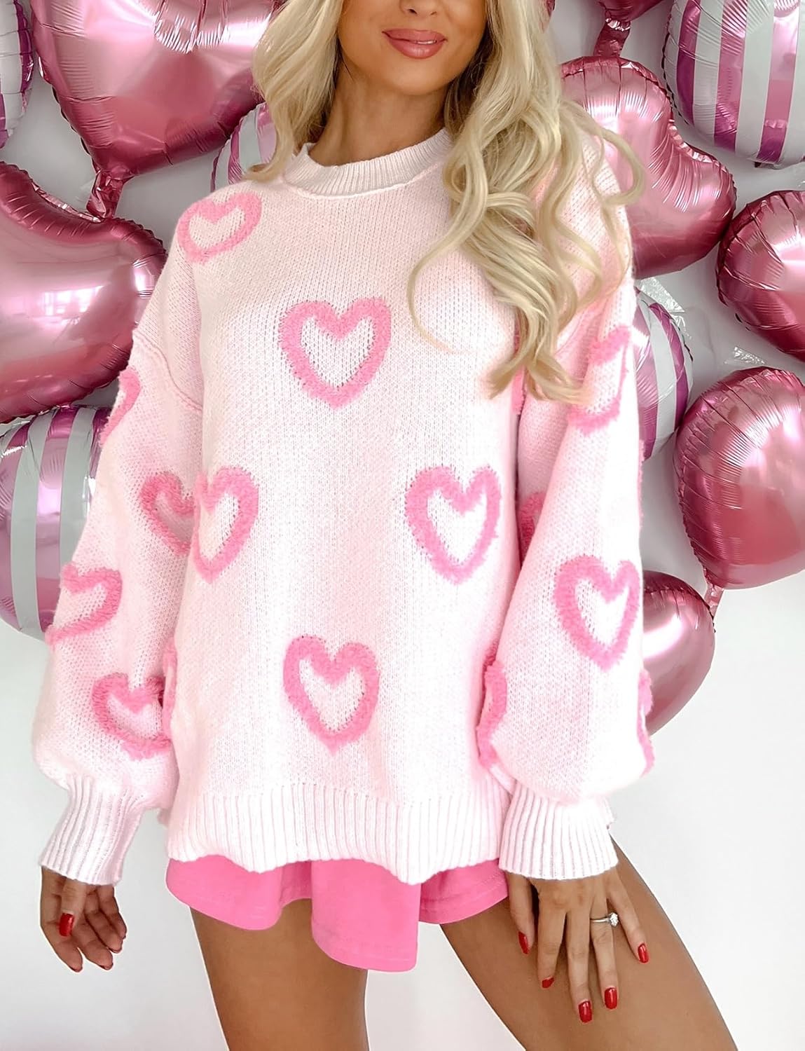 Valentines Day Shirt for Women Love Heart Sweatshirt Print Graphic Tee Round Neck Long Sleeve Pullover Top
