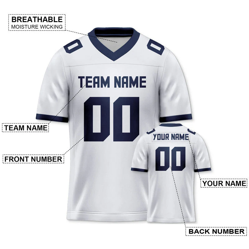 Custom White Navy Mesh Authentic Football Jersey