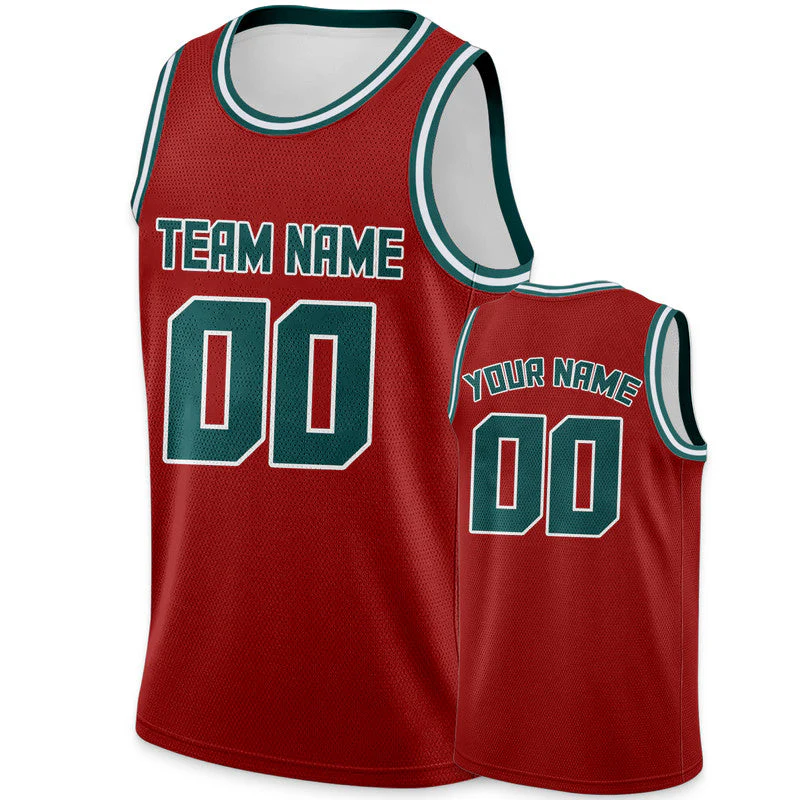 Custom Red Aqua Round Neck Rib-Knit Basketball Jersey